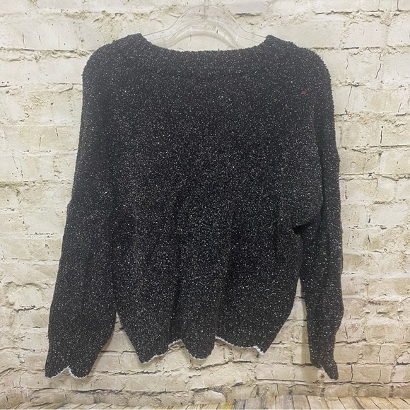 Umgee Black Silver Lurex Sparkle Metallic Scalloped Sweater - Picture 5 of 7